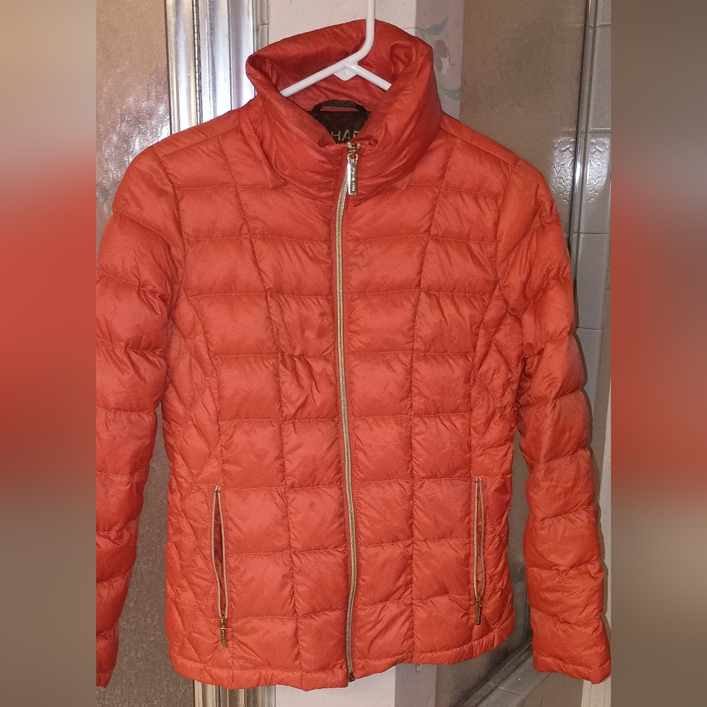 Michael Kors Women's Orange Quilted Puffer Jacket Small